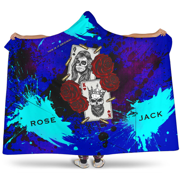 Customised name King & Queen Wild Dark Blue Design Hooded Blanket