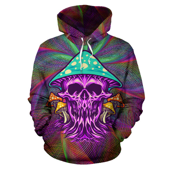 Colorful Psychedelic Design Skull with Mushrooms Four Hoodie