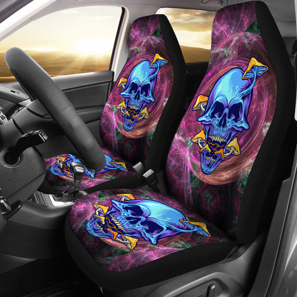 Rave Psychedelic Design With Dark Blue Skull & Mushrooms Car Seat Cover