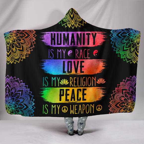 Humanity Love Peace Religion Premium Hooded Blanket