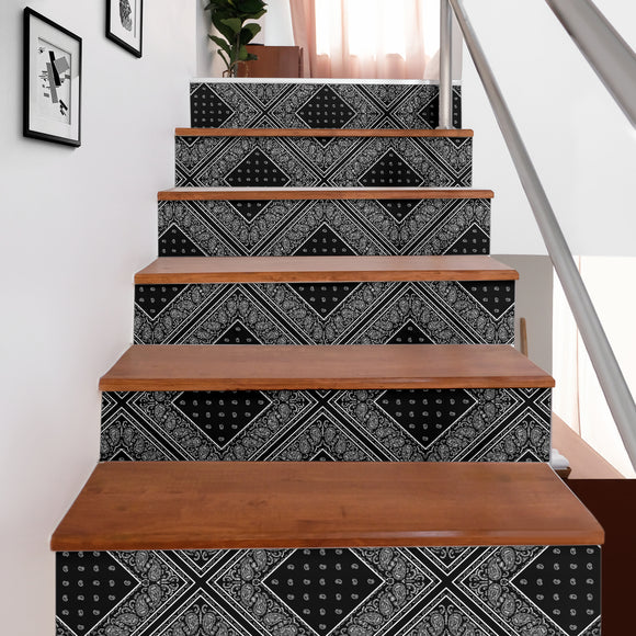Lovely Black Bandana Style Stair Stickers 6 Steps