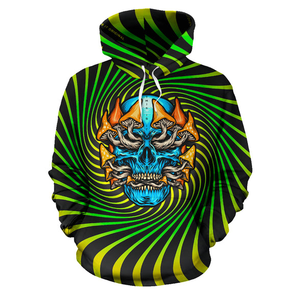Psychedelic green & yellow design with mushroom and crazy skull one Hoodie