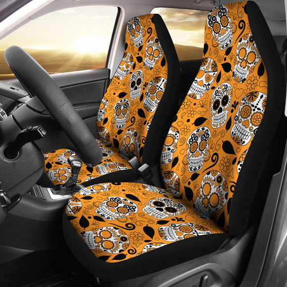 Orange Sugar Skull Car Seat Cover