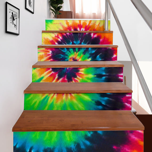 Luxury Rainbow Colors Tie Dye Design Stair Stickers ( Set of 6 )