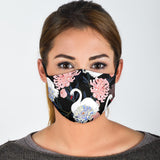 Pink Flowers and Swan Protection Face Mask