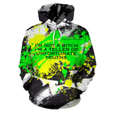 Teller of unfortunate truths. Luxury Abstract Camouflage Art with Neon Splash All Over Hoodie