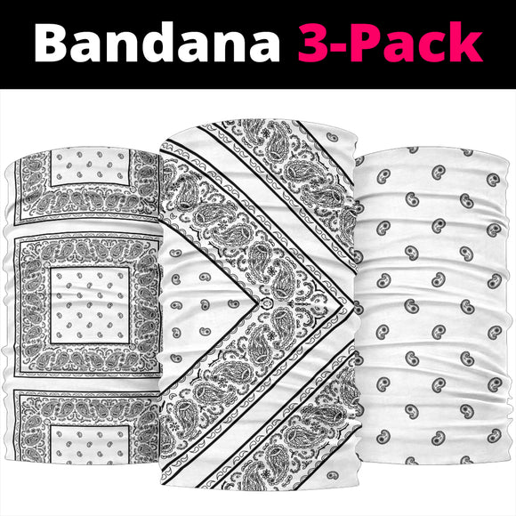 White and Black Bandana Style Bandana 3-Pack