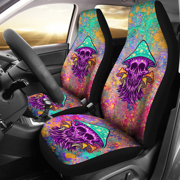 Psychedelic Design With Violet Skull & Mushrooms Car Seat Cover