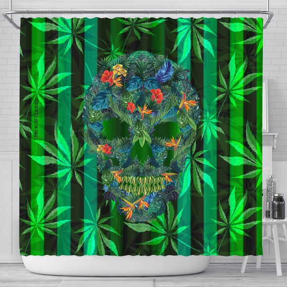 Tropical Skull Head In the Bathroom - Perfect Home Decor for Cannabis Lover - Shower Curtain