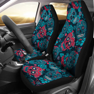 Red & Blue Sugar Skull Car Seat Cover