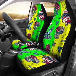 Neon Yellow & Neon Green Tattoo Studio Art Design Car Seat Covers