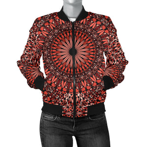 Red Spiritual Mandala Women's Bomber Jacket