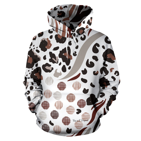 White And Brown Leopard Art Skin Design Street Wear All Over Hoodie