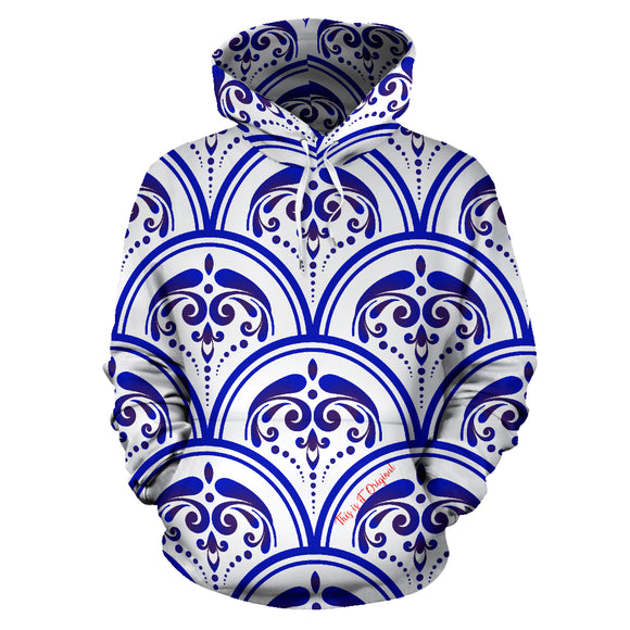 Amazing Traditional White & Blue Ornaments Vibes Two All Over Hoodie