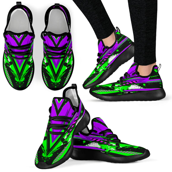 Racing Style Neon Green & Violet Mesh Knit Sneakers