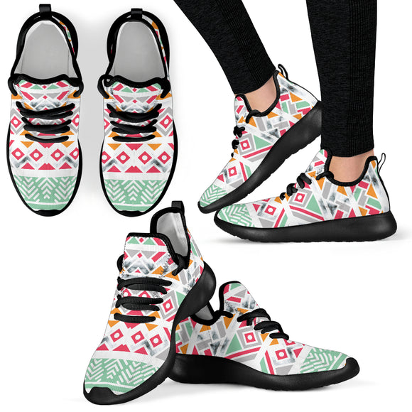 Colorful Ethnic Ornament with Marble Mesh Knit Sneakers