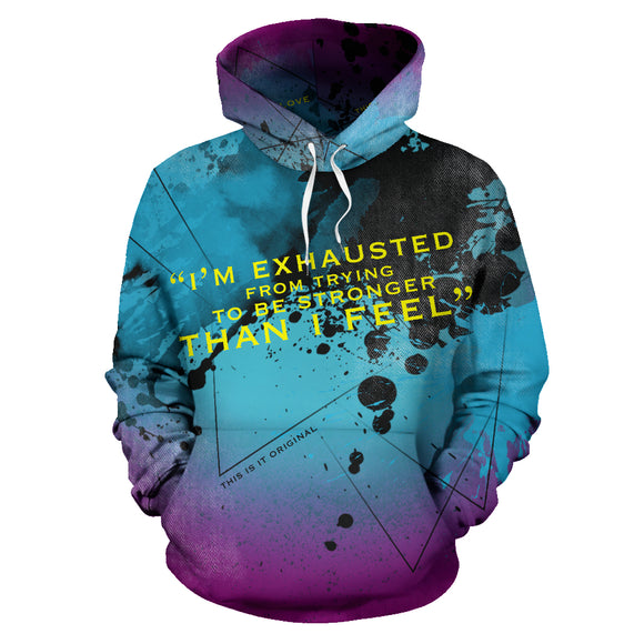 Light Blue Street Art Design With Black Painted Style - Exhausted HOODIE