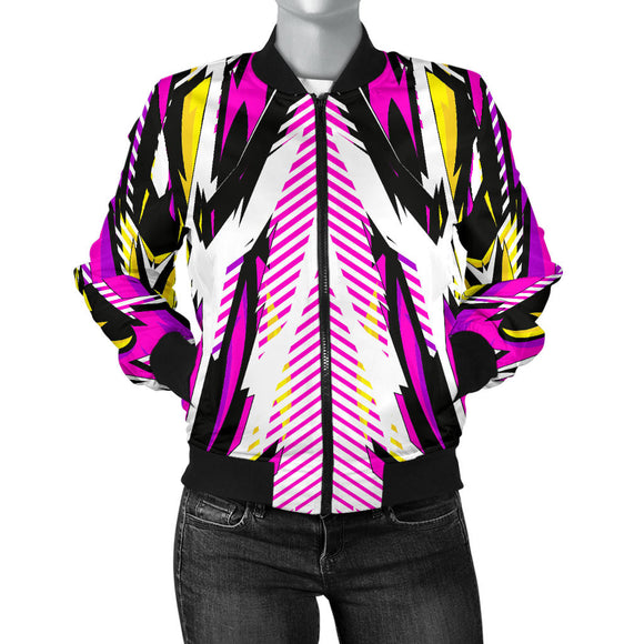 Racing Style Pink & White Colorful Vibe Women's Bomber Jacket