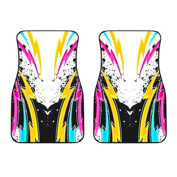 Racing Style White & Yellow Colorful Vibes Front Car Mats
