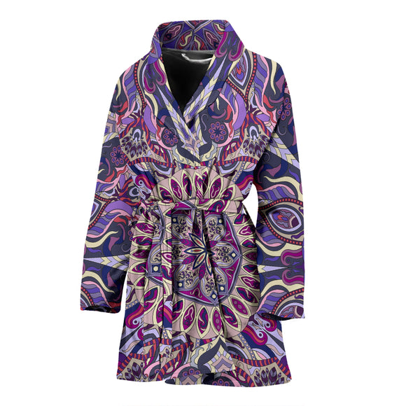 Luxury Colorful Violet Mandala Art Design Women's Bath Robe