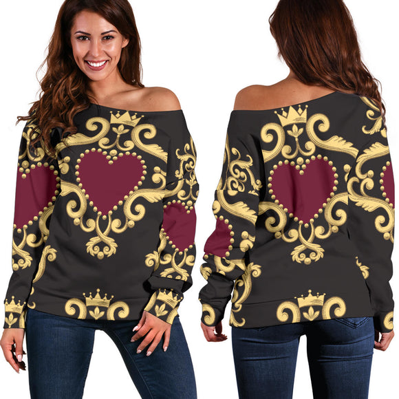 Luxury Royal Hearts Women's Off Shoulder Sweater