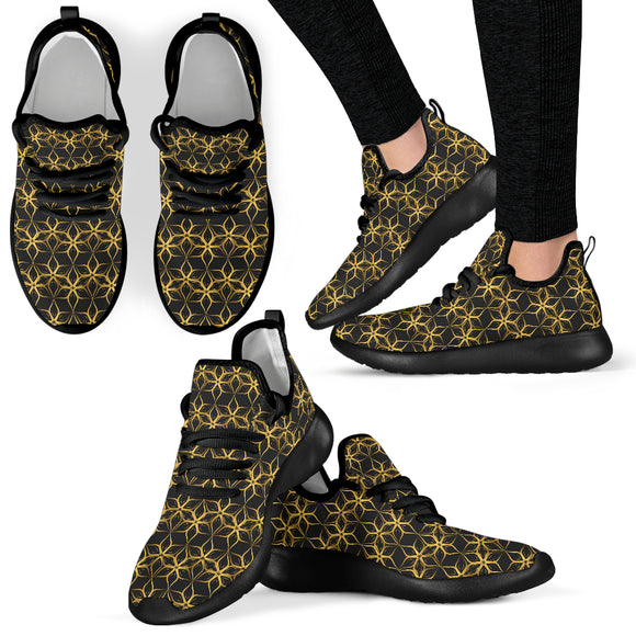 Black & Gold Geometric Mesh Knit Sneakers
