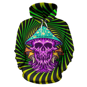 Psychedelic green & yellow design with mushroom and crazy skull Four Hoodie
