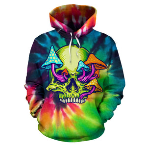 Rave Tie Dye design with mushroom and crazy skull One Hoodie