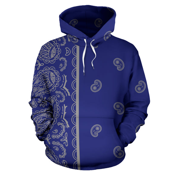 Blue and Gray Asymmetrical Bandana Style All Over Hoodie