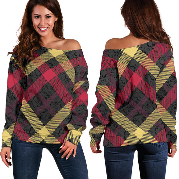 Exclusive Tartan Women's Off Shoulder Sweater