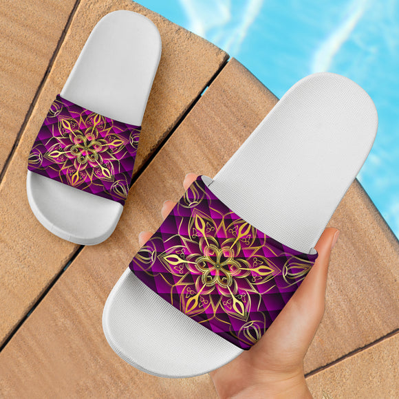Luxury Gold Style Mandala With Violet Art Slide Sandals