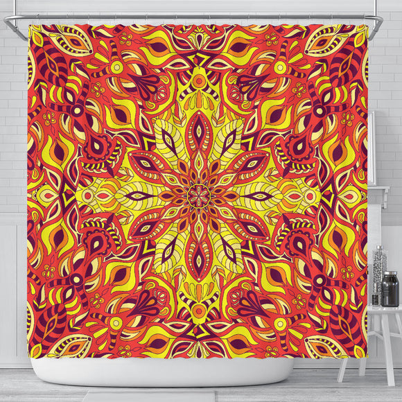 Red Sunny Mandala Shower Curtain