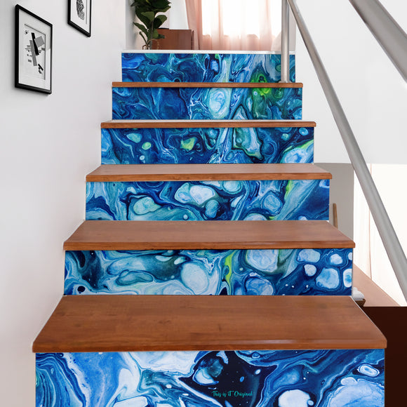 Luxury Bubble Deep Ocean Blue Design Art Stair Stickers (Set of 6)