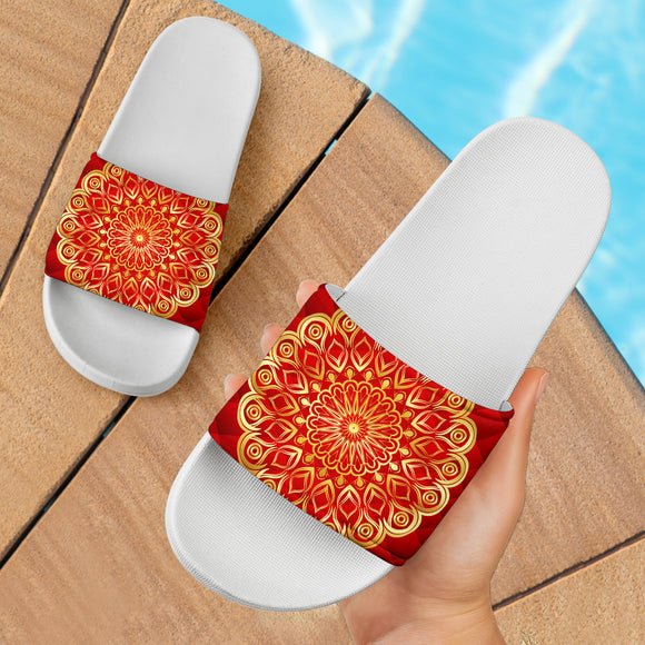 Luxury Special Gold Style Mandala With Red Art Slide Sandals