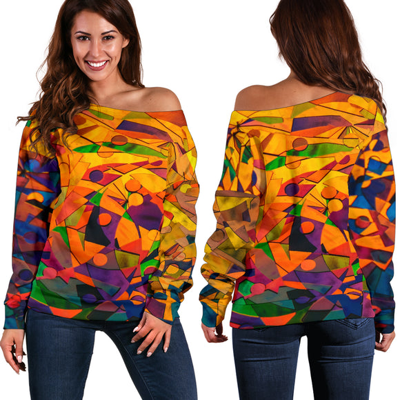 Abstract Orange Shapes Women's Off Shoulder Sweater