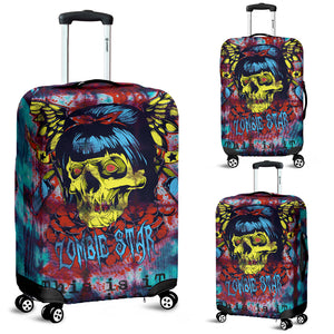 Famous Rock Zombie Star Madam X Strange Red Tartan Design X Dark Blue Tie Dye Luggage Cover