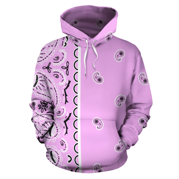 Pink and White Asymmetrical Bandana Style All Over Hoodie