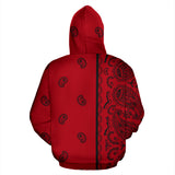 Red and Black Asymmetrical Bandana Style All Over Hoodie