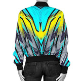 Racing Style Ocean Blue & Yellow & Grey Colorful Vibe Women's Bomber Jacket