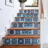 Luxurious Home Decor Rare Blue Mandala Mosaic Style Stair Stickers (Set of 6)