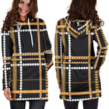 Dark Style Pearls & Gold Chains Women's Hoodie Dress
