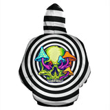 Black & White Psychedelic Design Skull with Mushrooms Two Hoodie