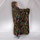 Boho Gold Tribal Dream Catcher Feathers Premium Hooded Blanket