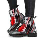 Racing Army Style Red & Grey Unisex Leather Boots