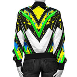 Racing Style Neon Green & Black Colorful Splash Vibe Women's Bomber Jacket