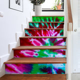 Luxury Neon Green & Wild Red Color Tie Dye Design Stair Stickers ( Set of 6 )