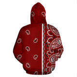 Maroon Red and White Asymmetrical Bandana Style All Over Hoodie