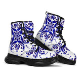 Traditional Blue & White Ornamental Vibes Design Three Chunky Boots