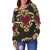 Luxury Royal Hearts Women's Off Shoulder Sweater