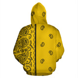 Yellow and Black Asymmetrical Bandana Style All Over Hoodie